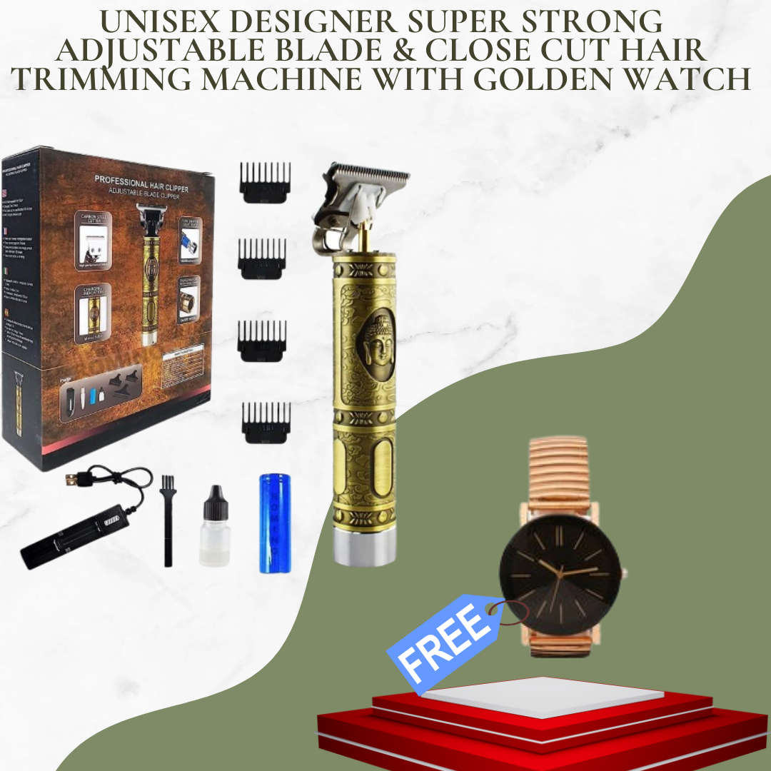 Unisex Designer Super Strong Adjustable Blade & Close Cut Hair Trimming Machine With Golden Watch @ Just Rs.599/-